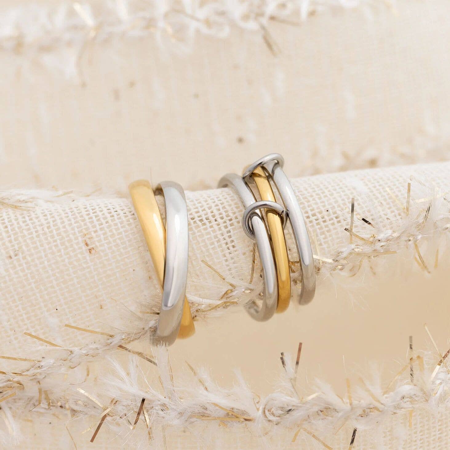 18K Gold Stainless Steel Mixed Metal Triple Intertwined Ring