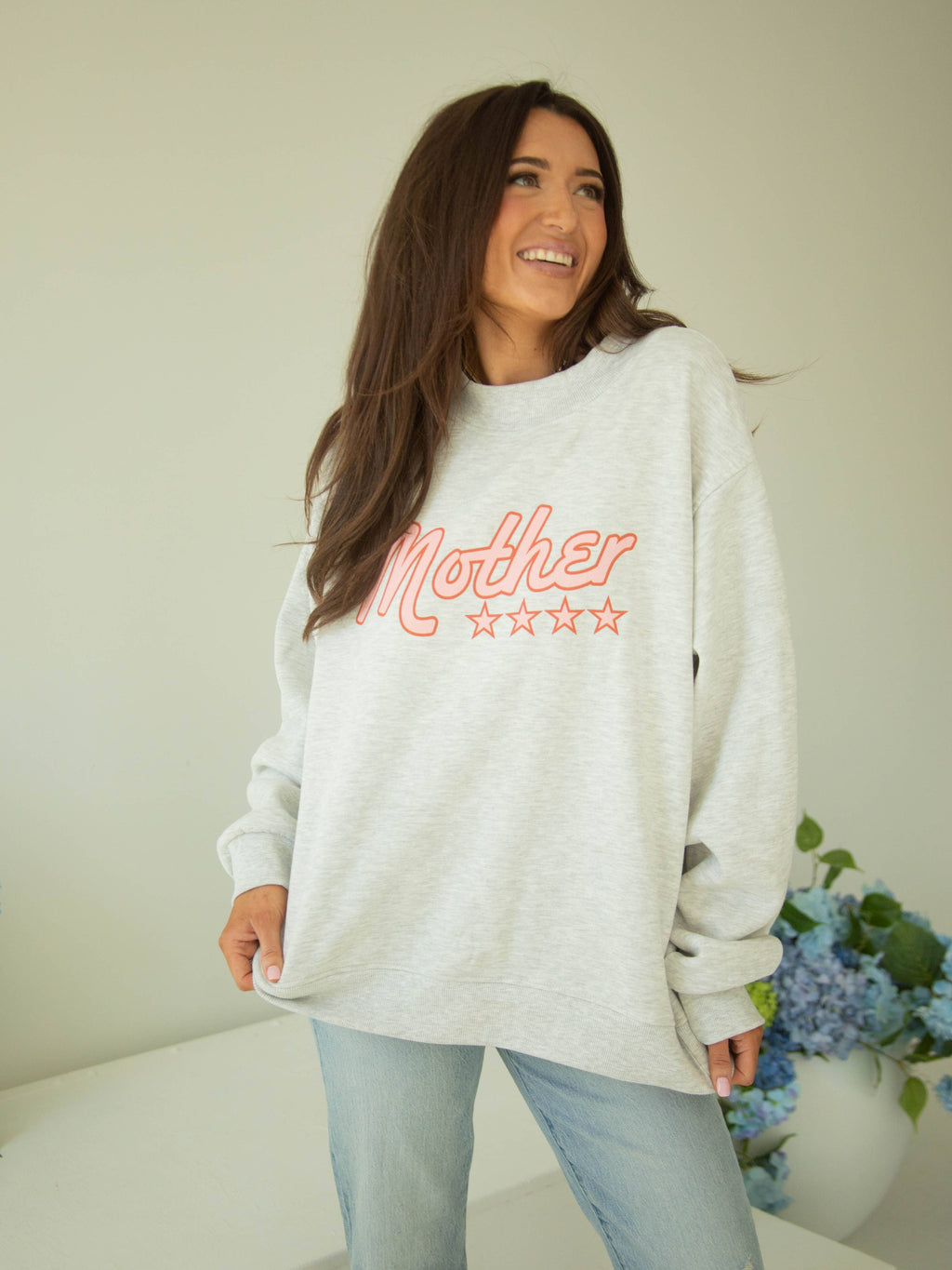 Mother Star Mock Neck Sweatshirt-Pink