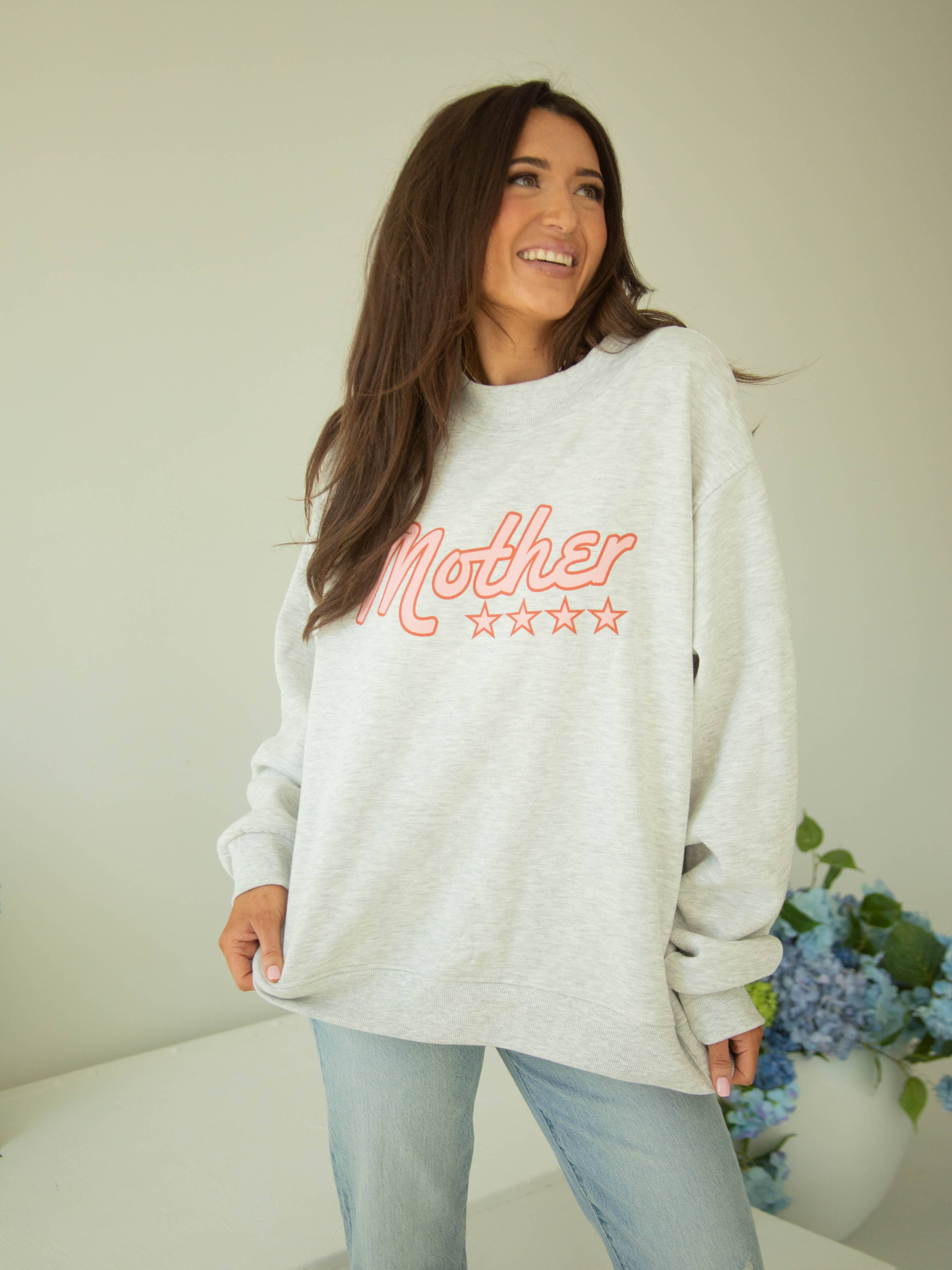 Mother Star Mock Neck Sweatshirt-Pink