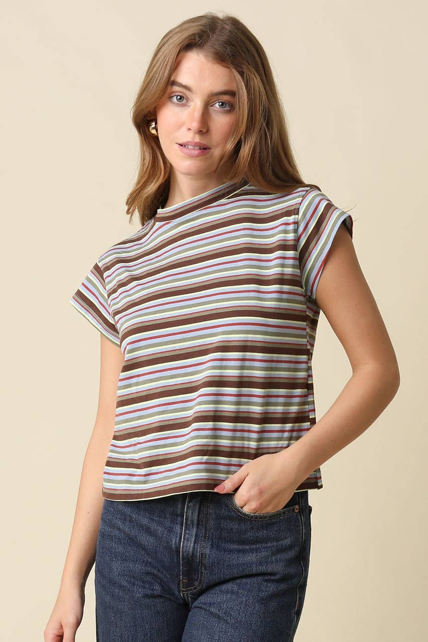 Olivia Stripe Mock Neck Tee - STRIVE Boutique