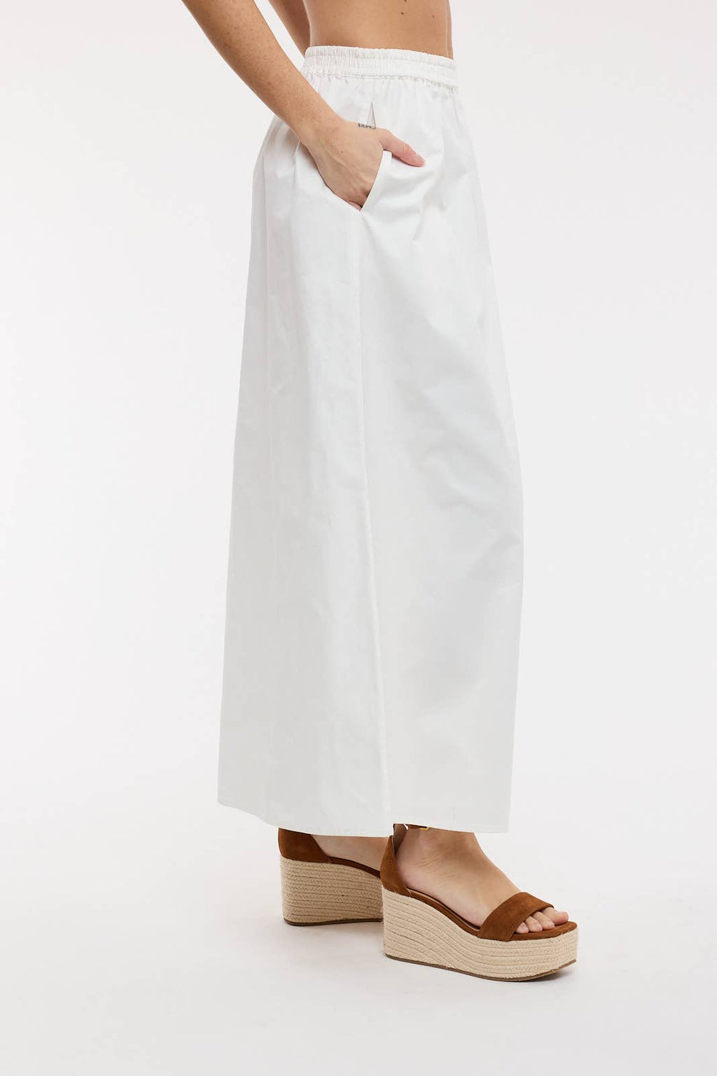 Cotton Midi Skirt-White