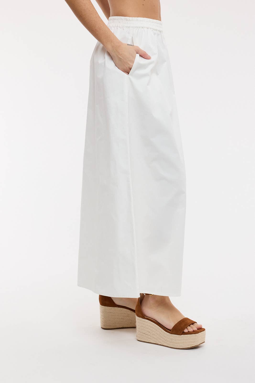 Cotton Midi Skirt-White