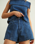 Seamed Denim Shorts