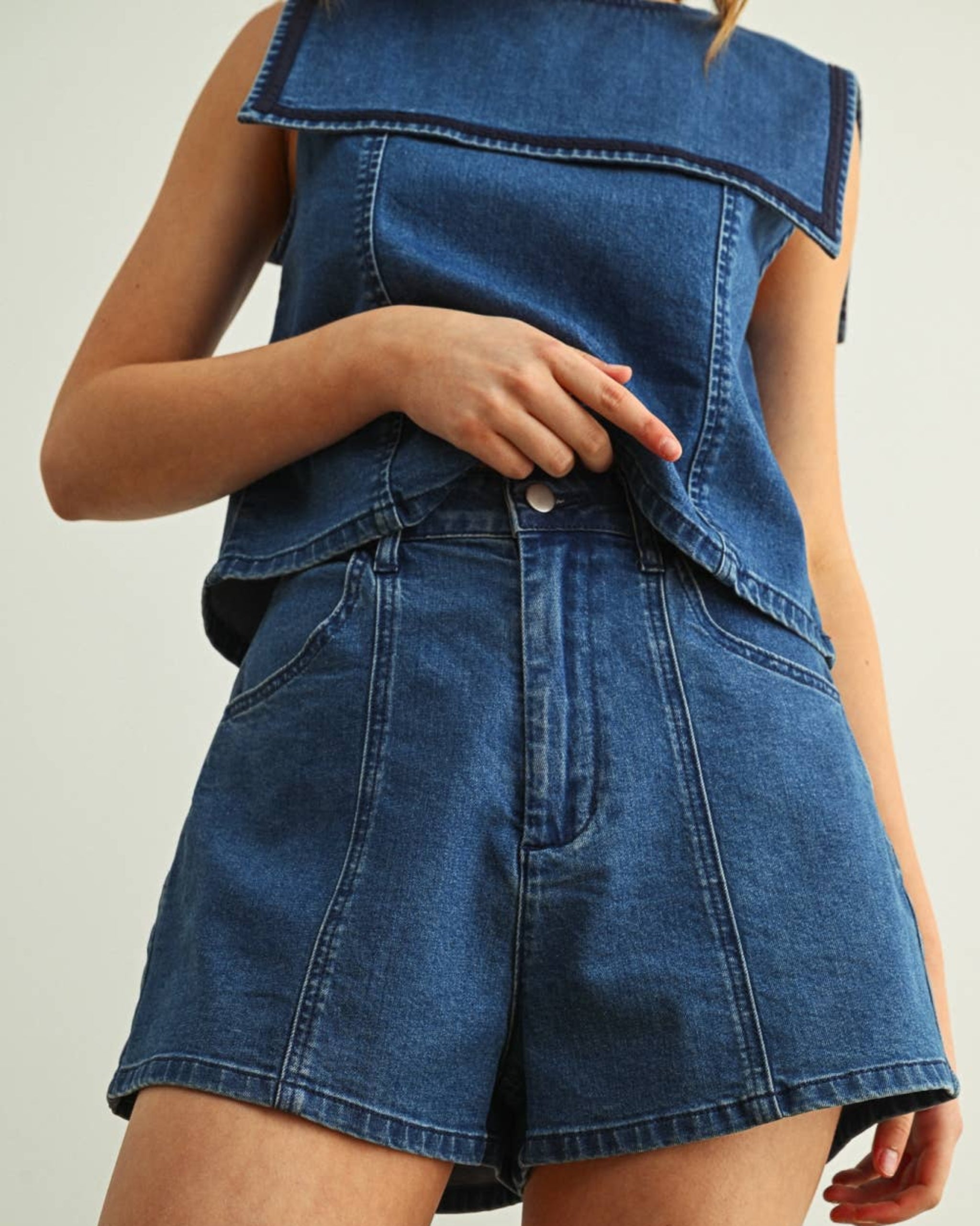 Seamed Denim Shorts