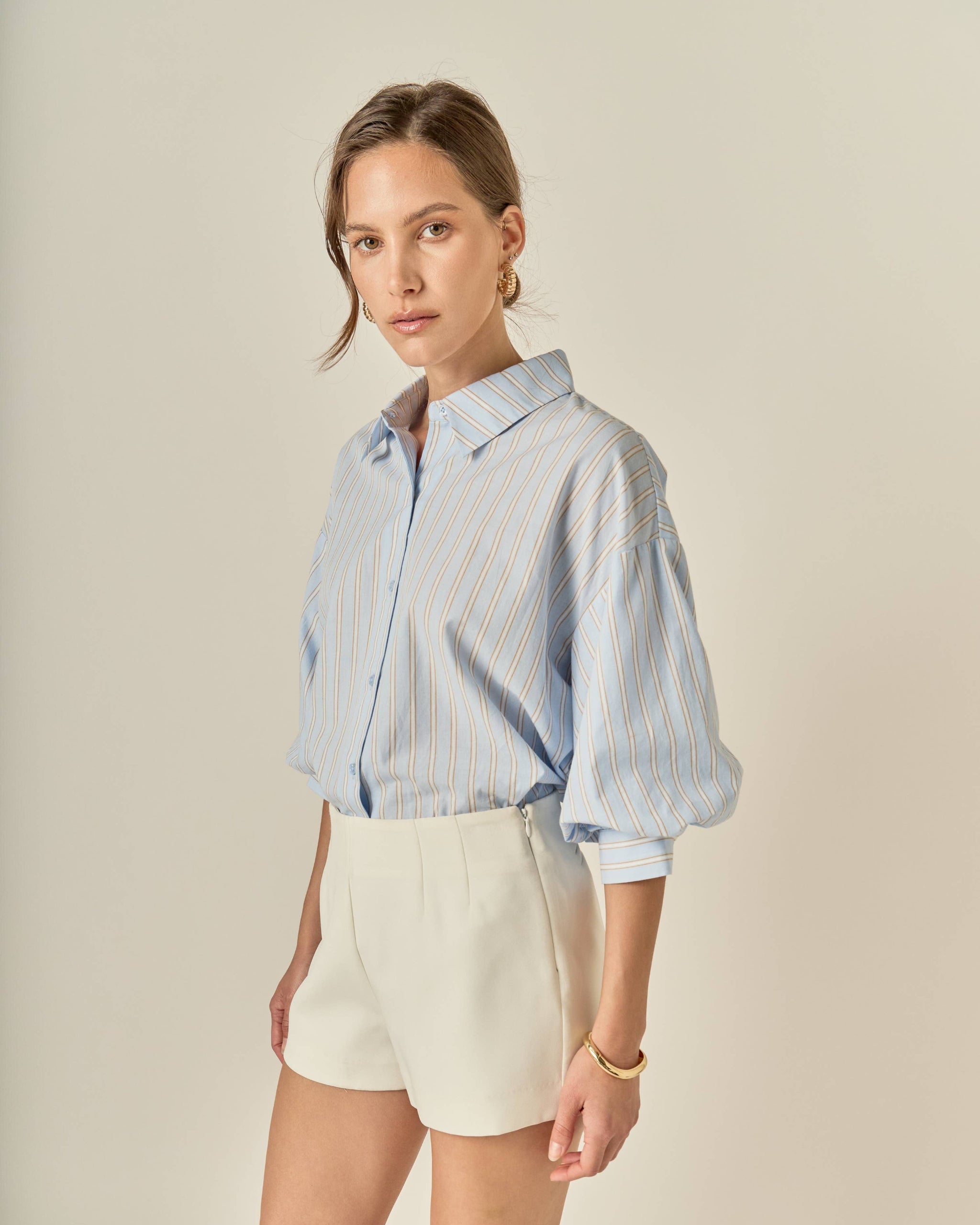 Striped Volume Sleeve Shirt