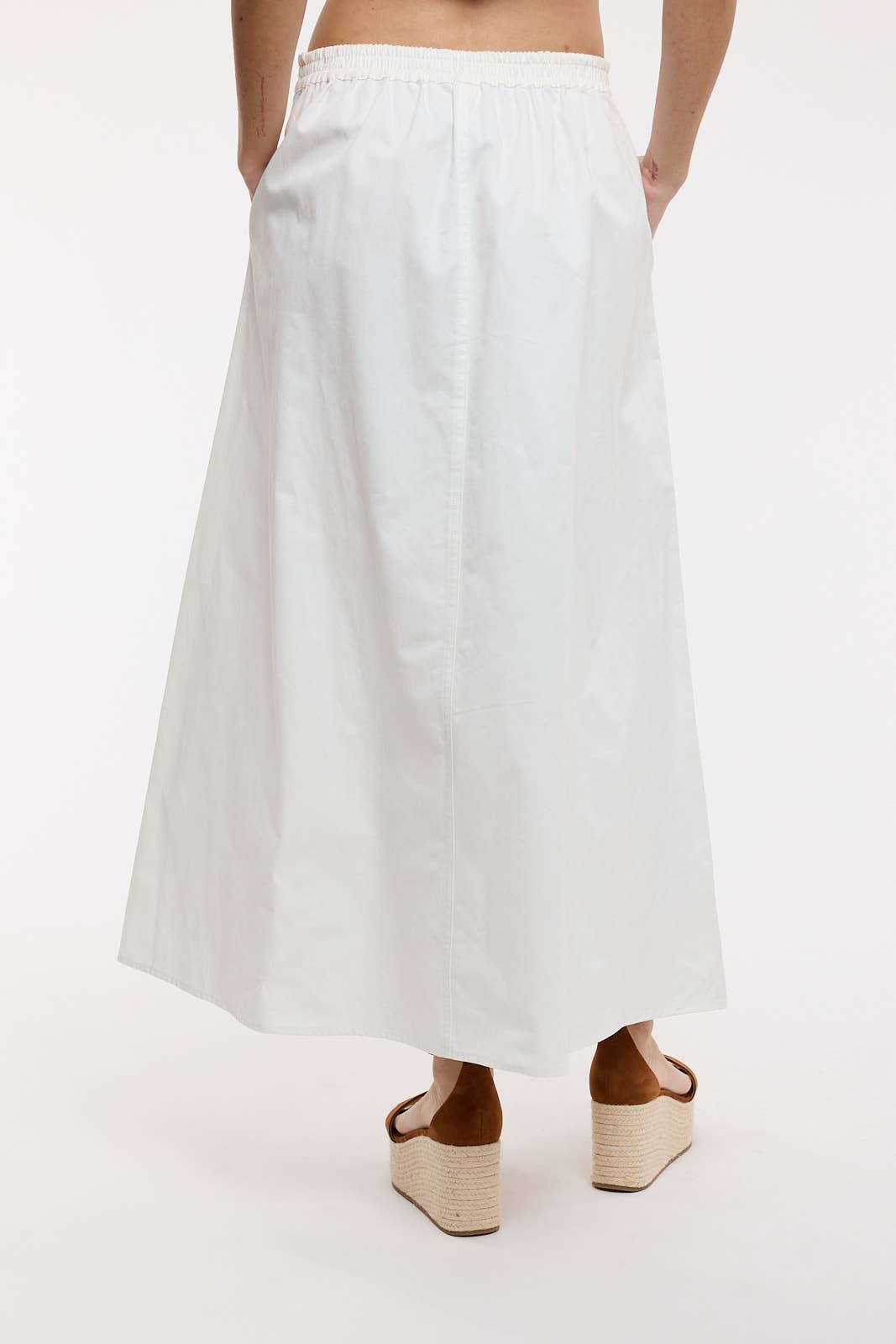 Cotton Midi Skirt-White