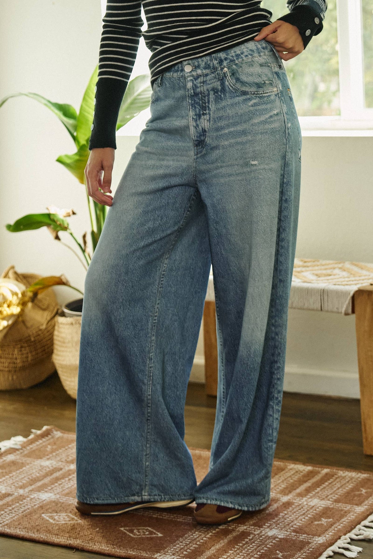 Faux Denim French Terry Wide Leg Pants - STRIVE Boutique