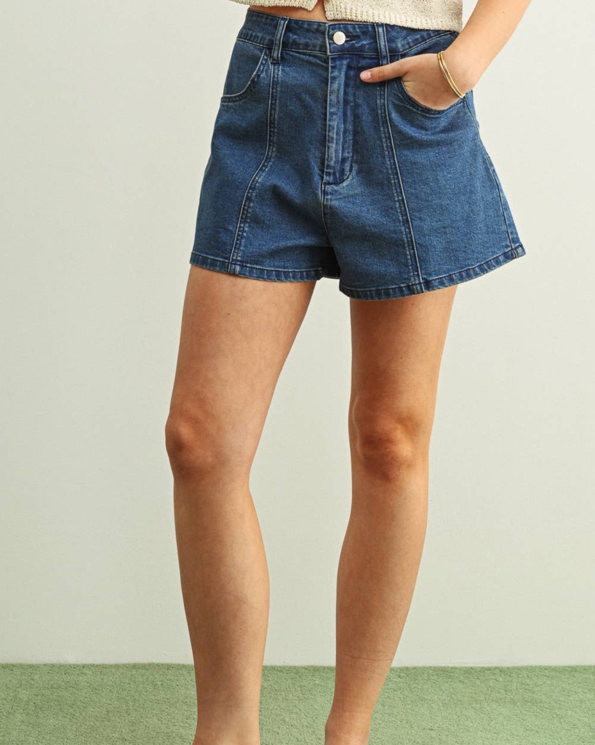 Seamed Denim Shorts