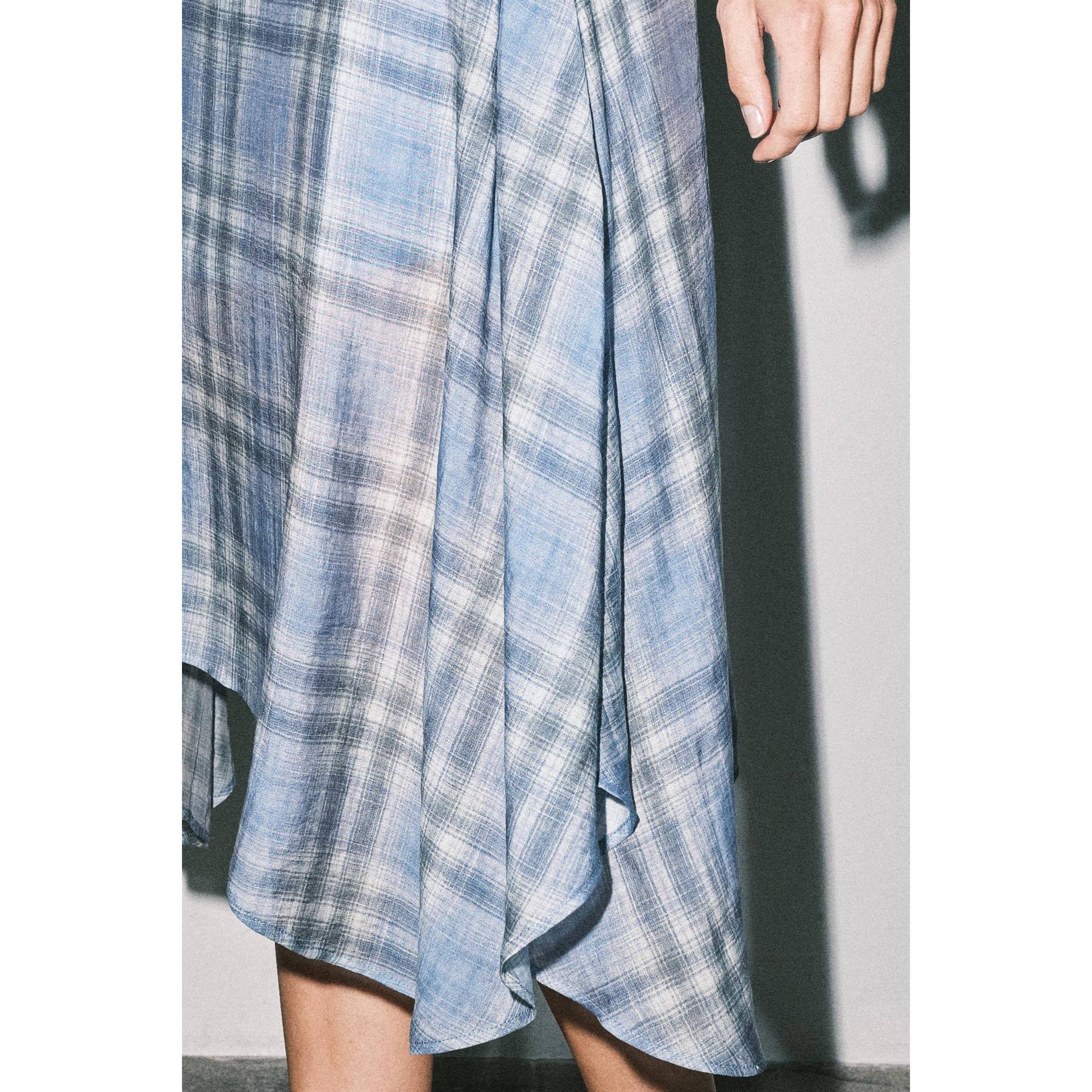 Emily Plaid Linen Wrap Asymmetric Midi Skirt
