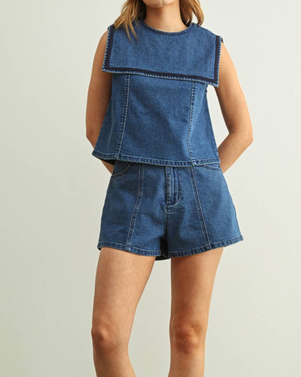 Seamed Denim Shorts