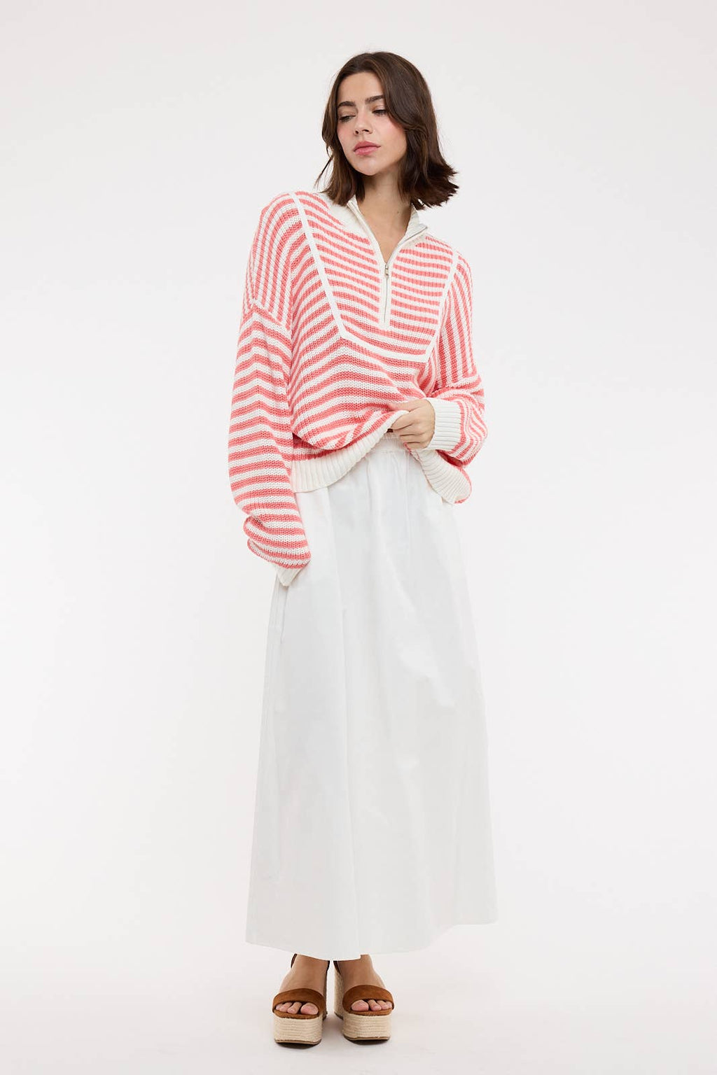 Cotton Midi Skirt-White