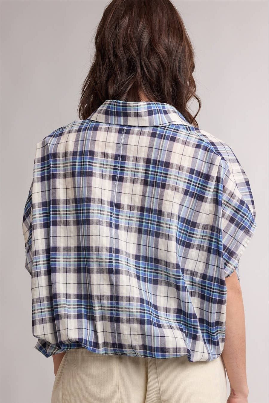 Whit Plaid Elastic Hem Top - STRIVE Boutique