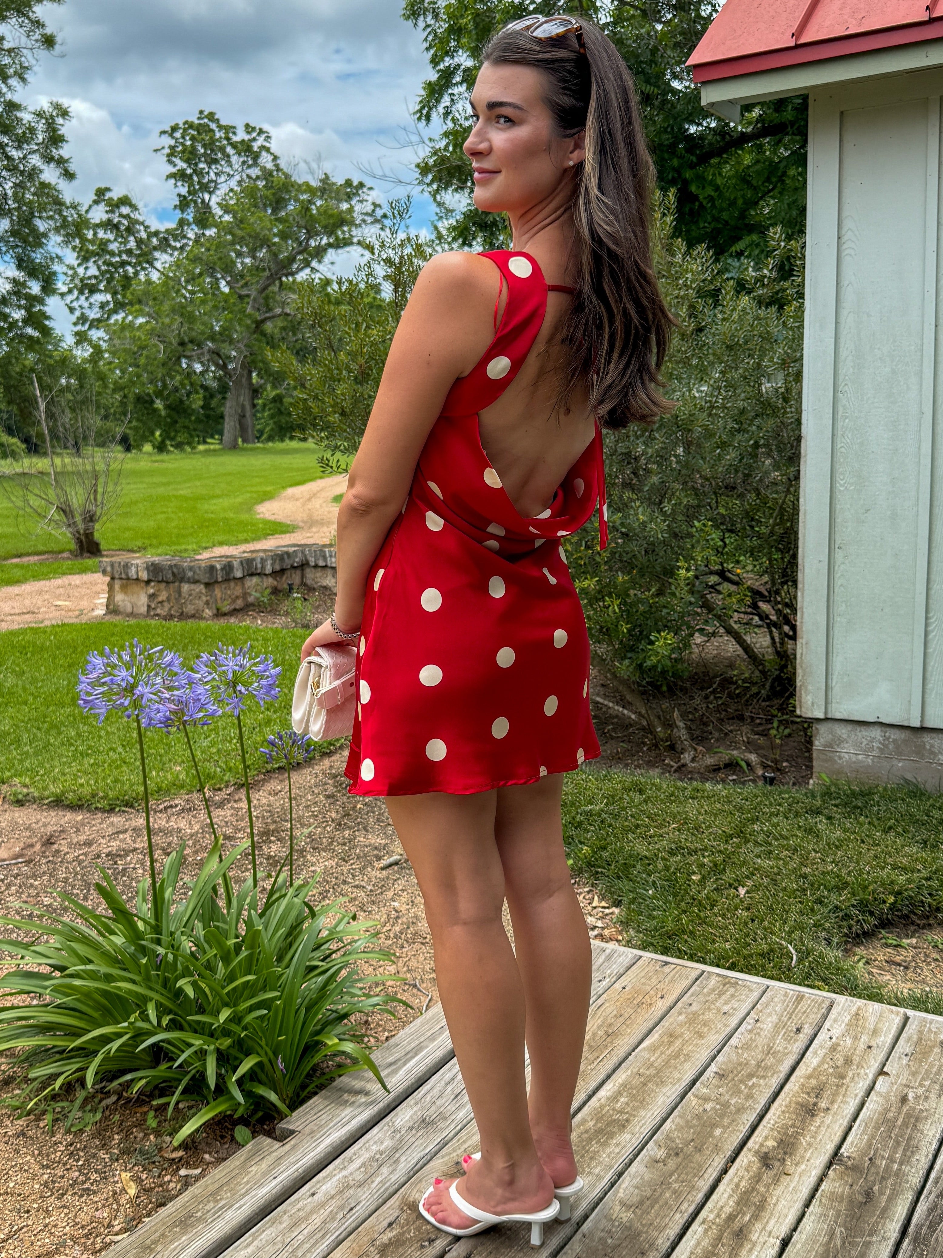 Polka Dot Open Back Mini Dress