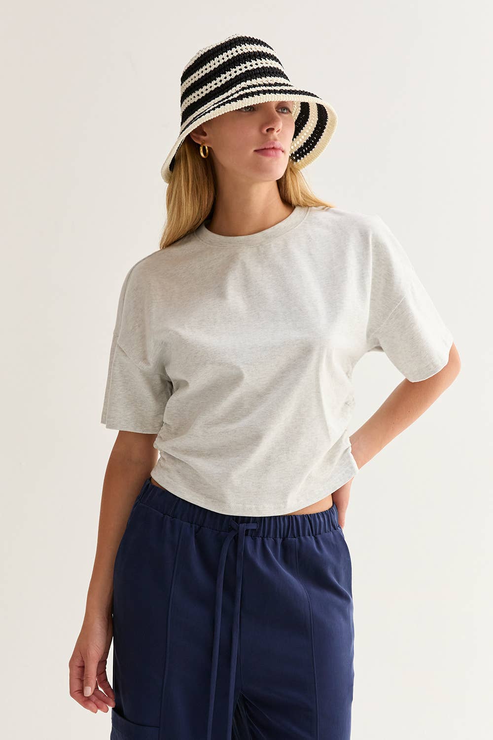 Elbow Sleeve Ruched T-Shirt Top