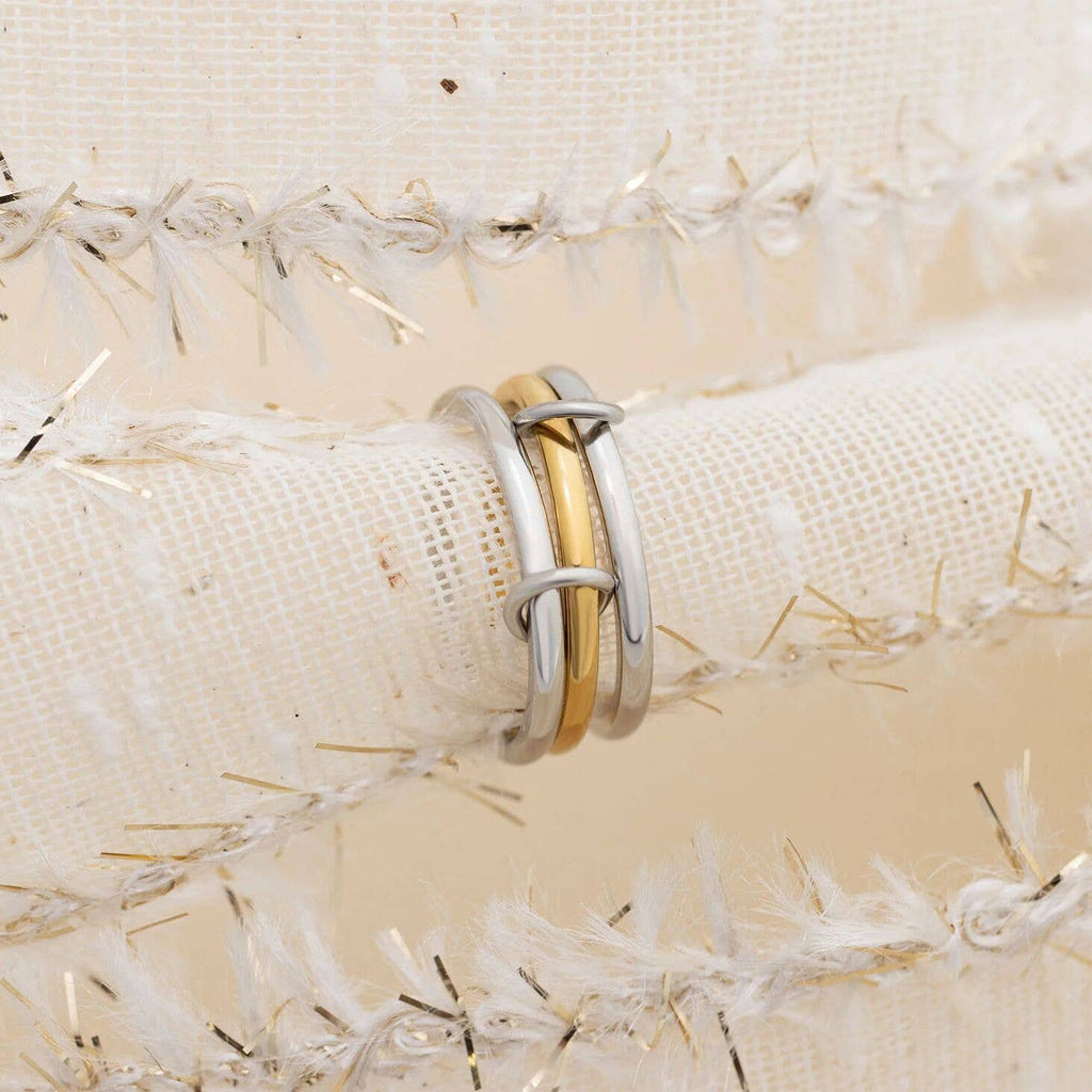 18K Gold Stainless Steel Mixed Metal Triple Intertwined Ring