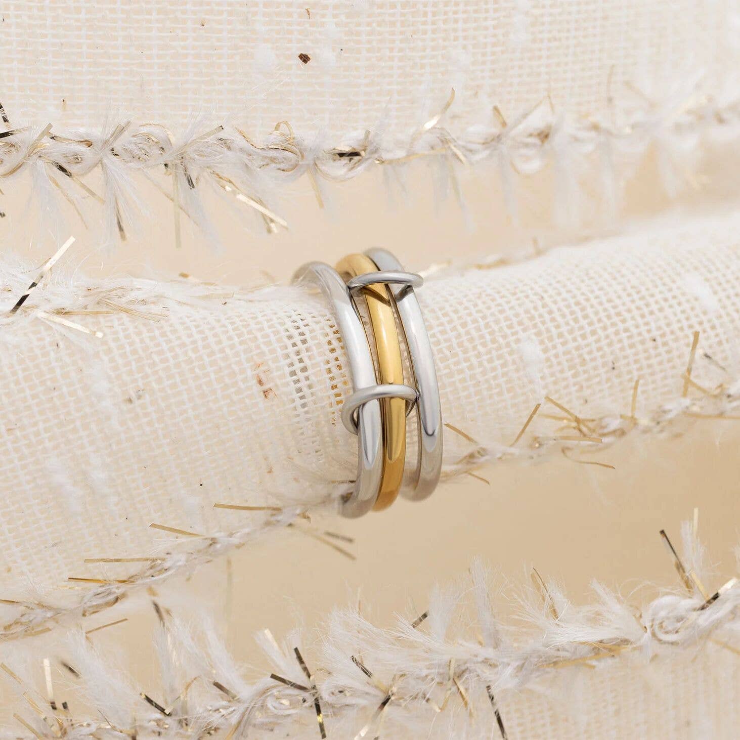 18K Gold Stainless Steel Mixed Metal Triple Intertwined Ring