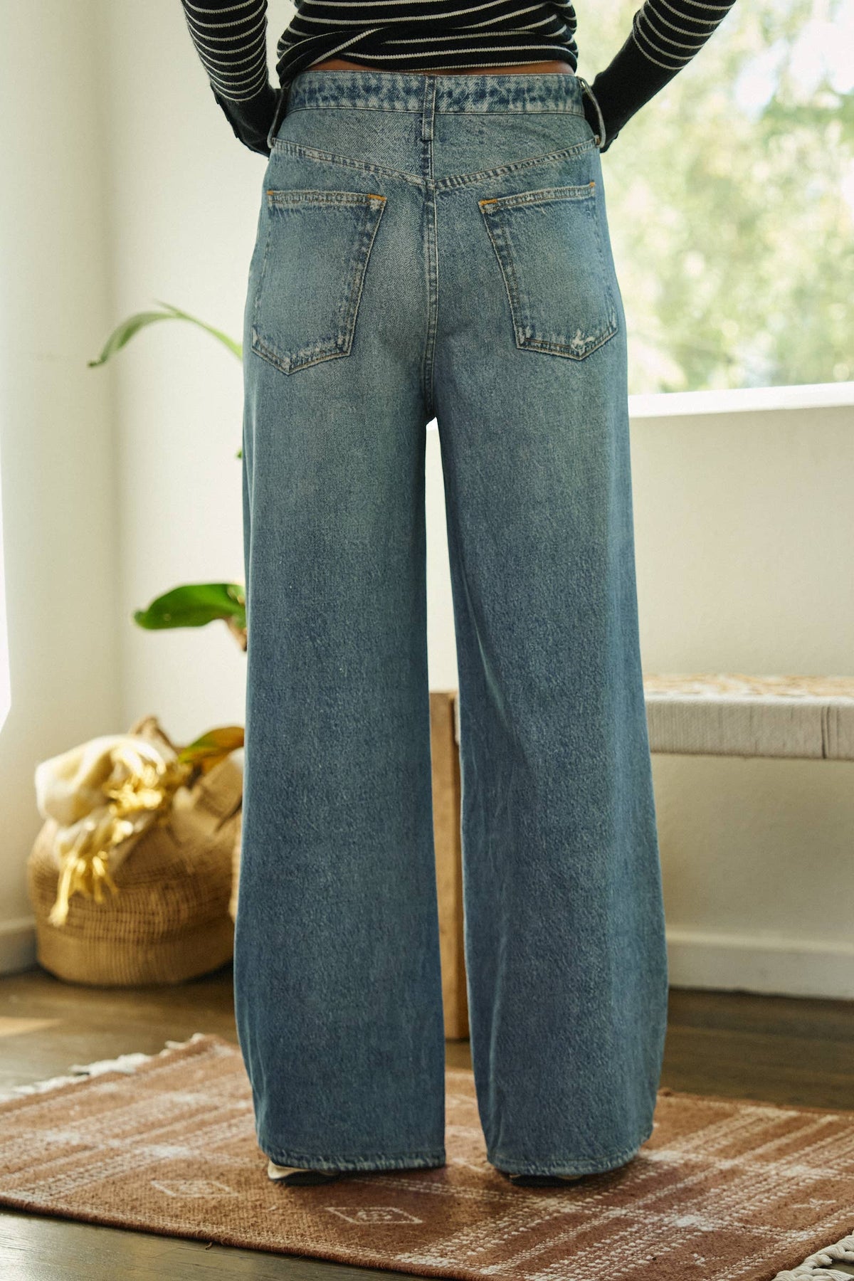 Faux Denim French Terry Wide Leg Pants - STRIVE Boutique
