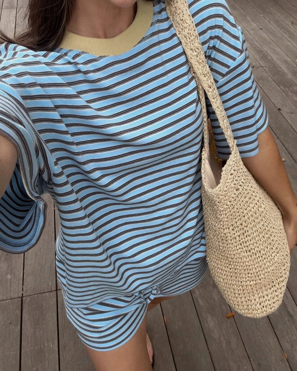Weekend Striped Lounge Shorts-Sky Blue - STRIVE Boutique