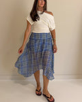 Emily Plaid Linen Wrap Asymmetric Midi Skirt