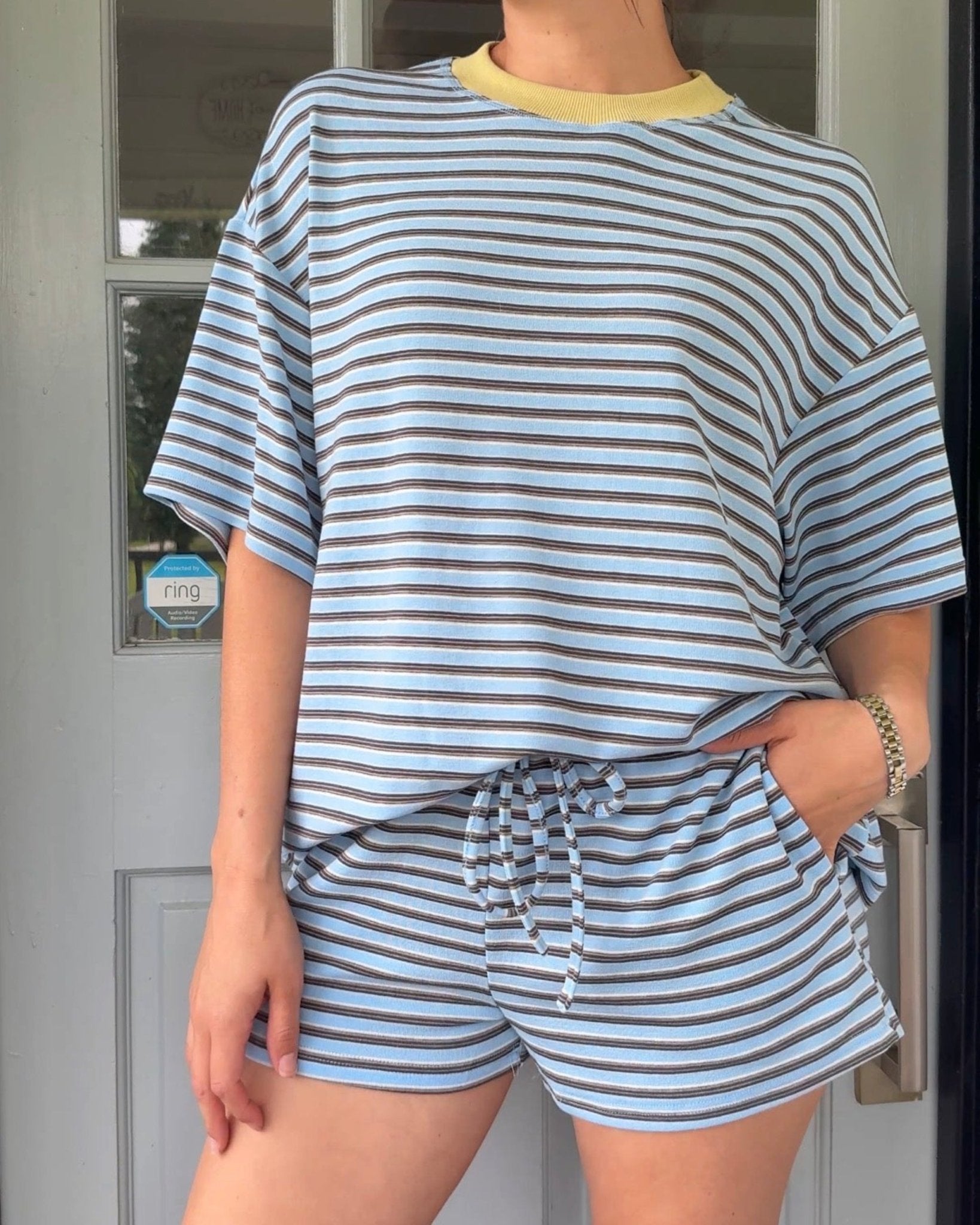 Weekend Striped Lounge Shorts-Sky Blue - STRIVE Boutique