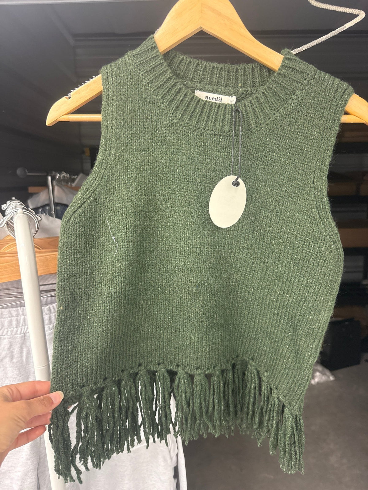 Fringe Sleeveless Sweater- Olive - STRIVE Boutique