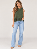 Fringe Sleeveless Sweater- Olive - STRIVE Boutique