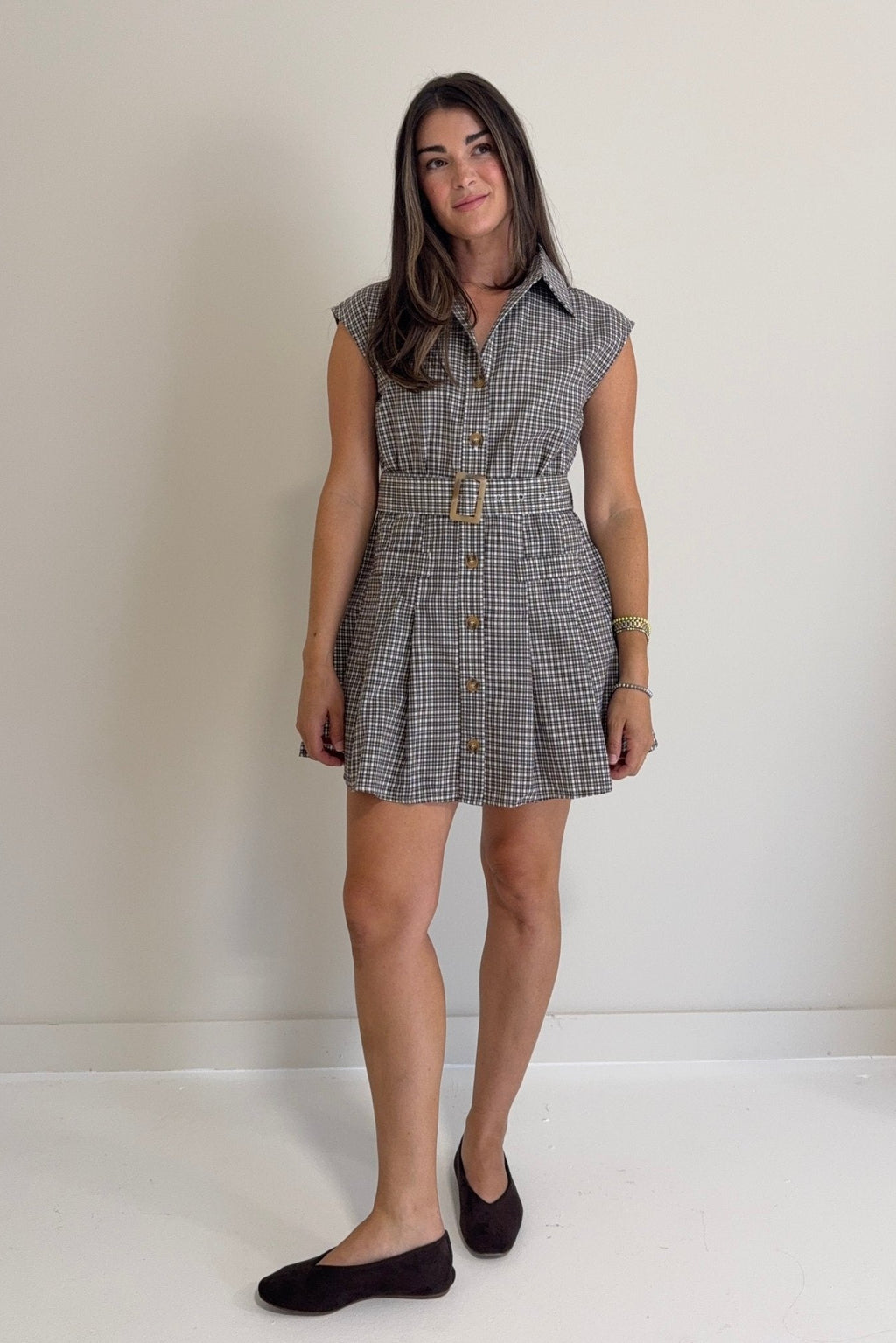Sutton Plaid Belted Mini Dress - STRIVE Boutique