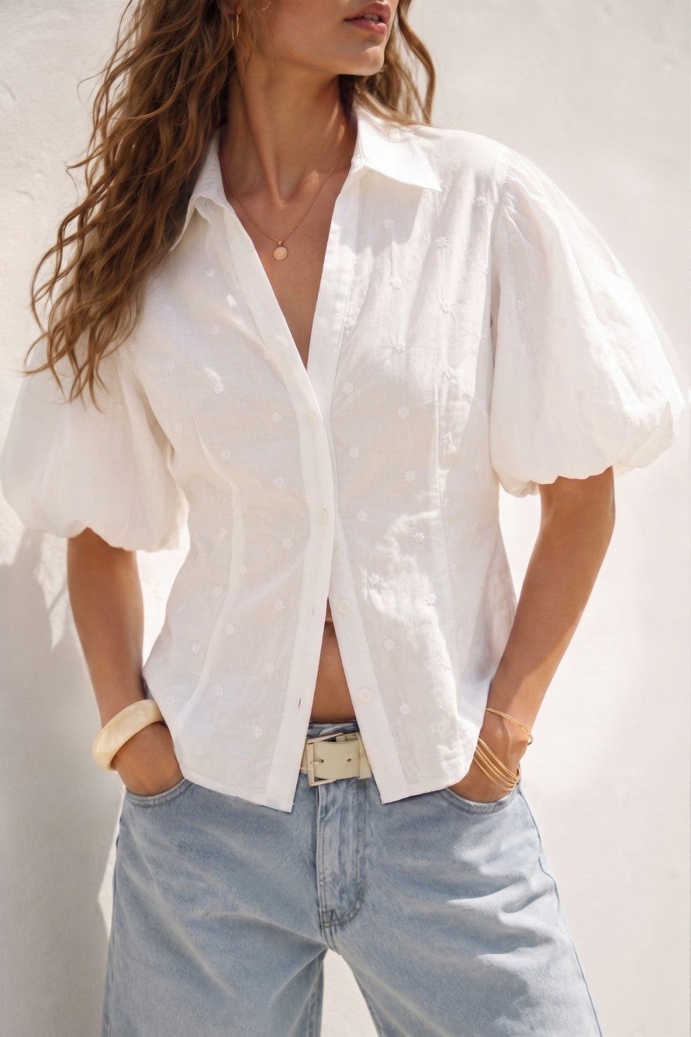 Clara Embroidered Puff Sleeve Blouse - STRIVE Boutique