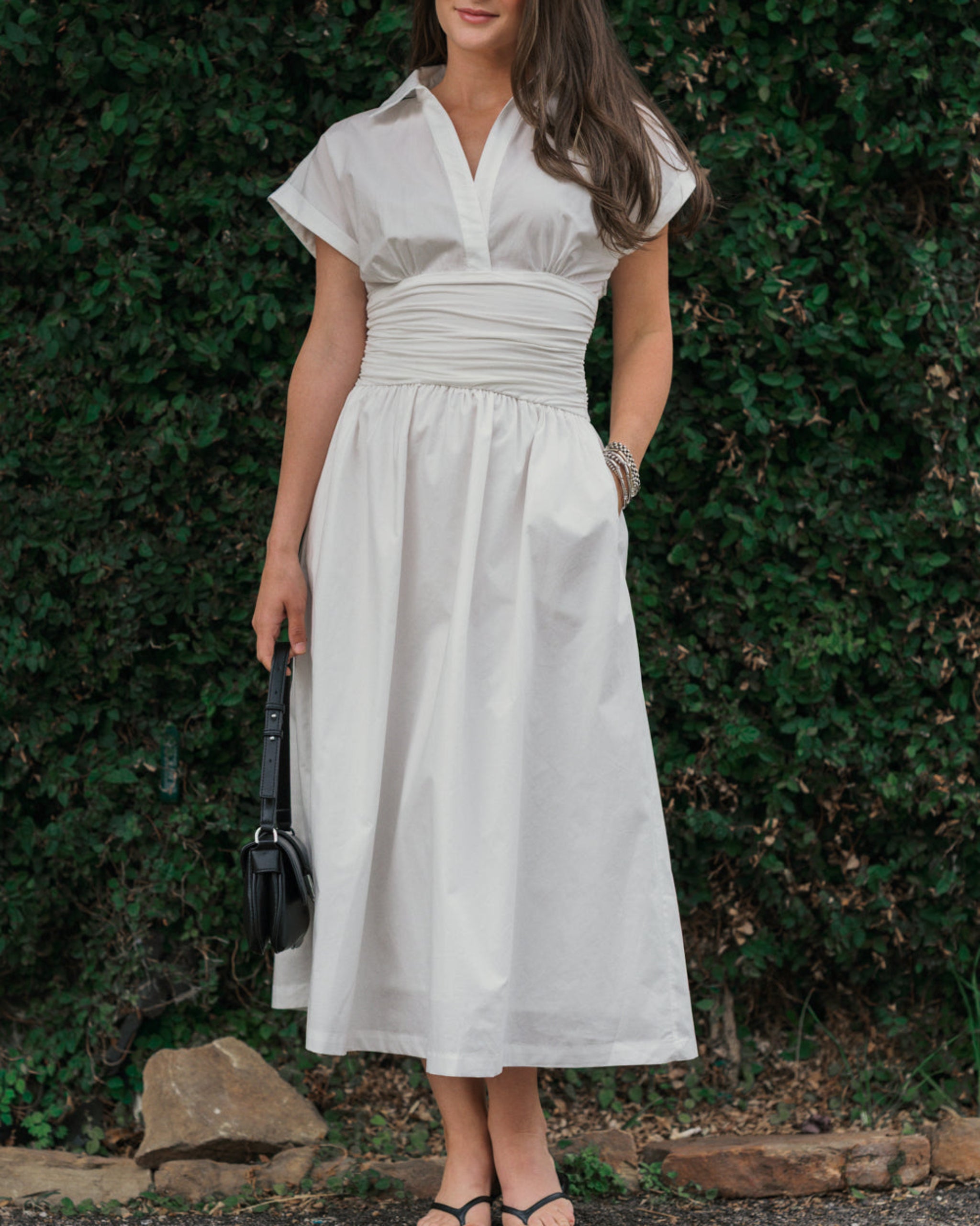 The Ruched Waist Cotton Maxi Dress Small / White The Ruched Waist Cotton Maxi Dress Small / White
