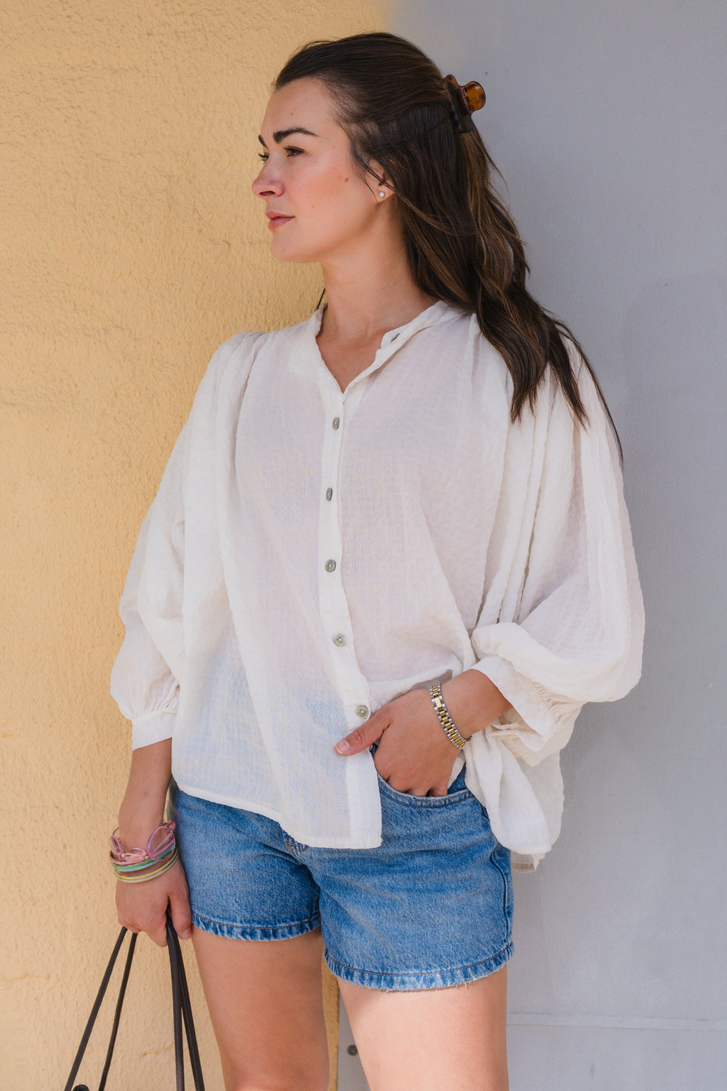 Gingham Cotton Blouse | Ecru-Final Sale