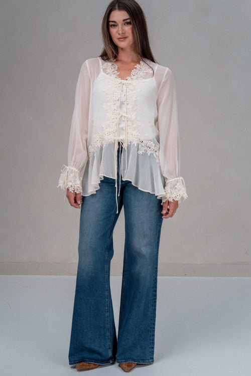 Amanda Sheer Lace Ruffle Cardigan Blouse - STRIVE Boutique