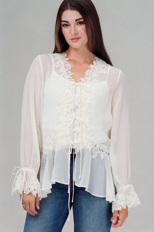 Amanda Sheer Lace Ruffle Cardigan Blouse - STRIVE Boutique