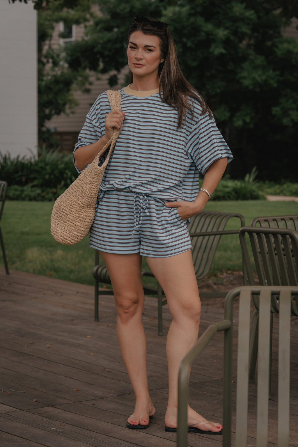 Weekend Striped Relaxed Fit Tee-Sky Blue