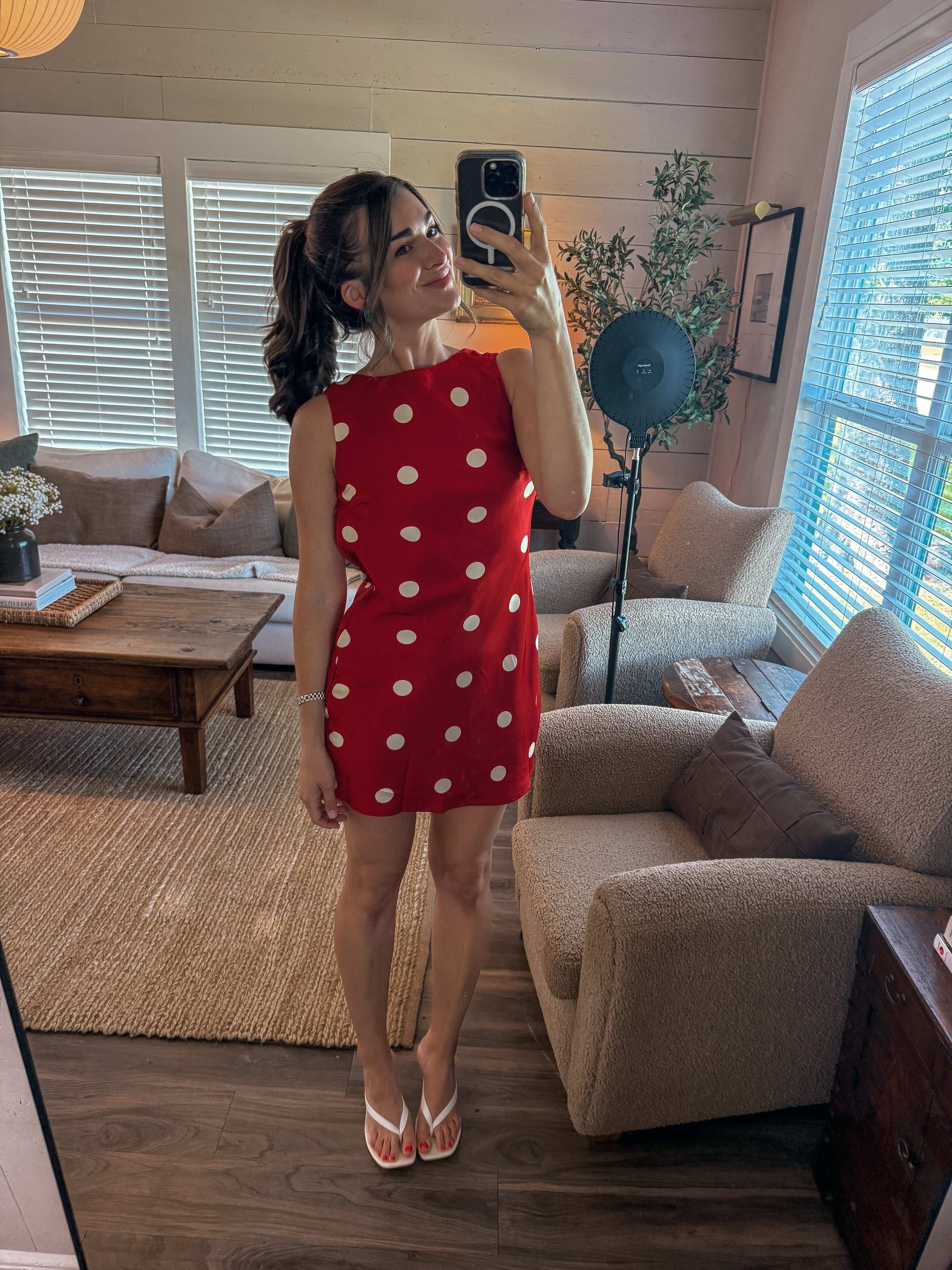 Polka Dot Open Back Mini Dress