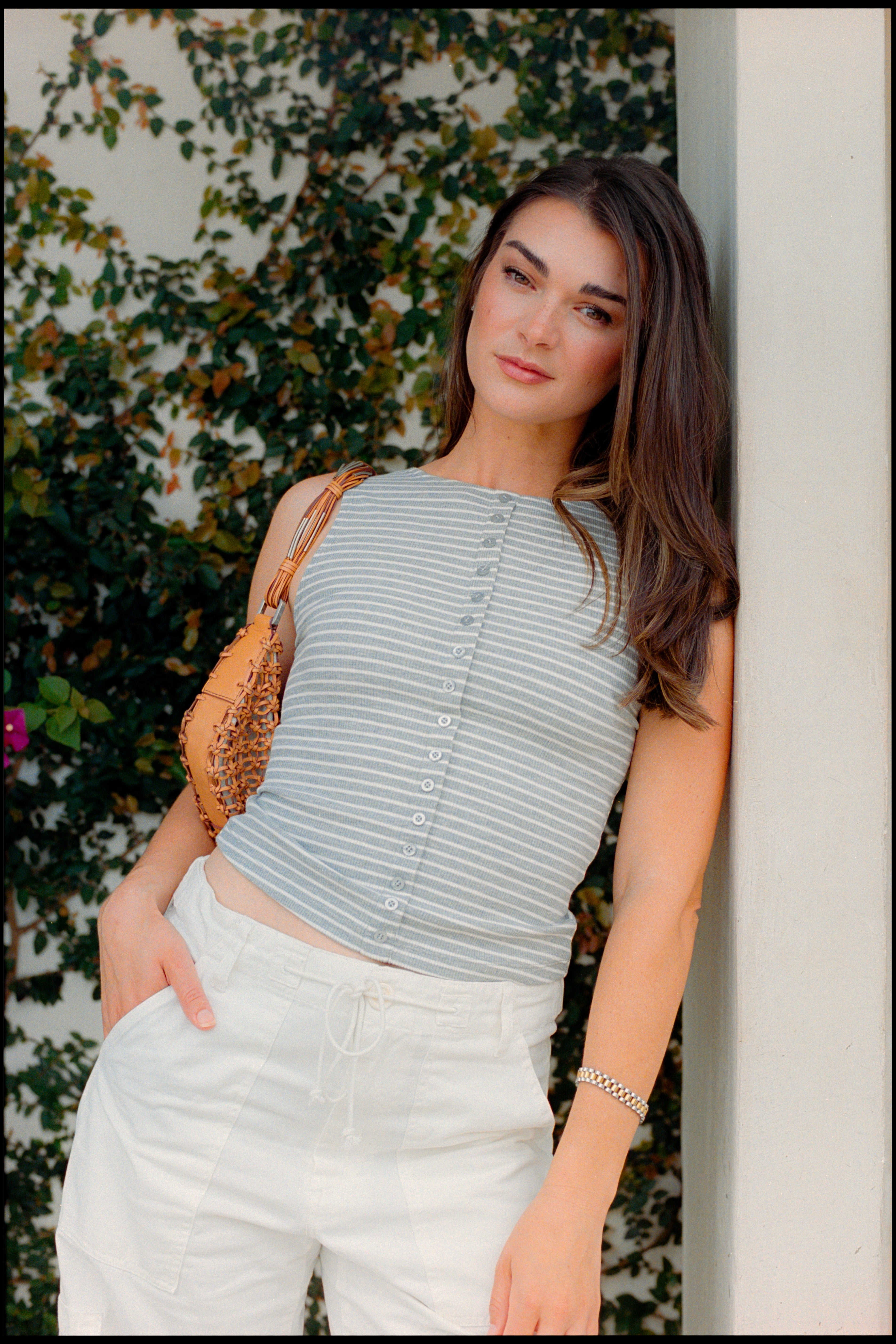 Everyday Striped Button-Front Tank