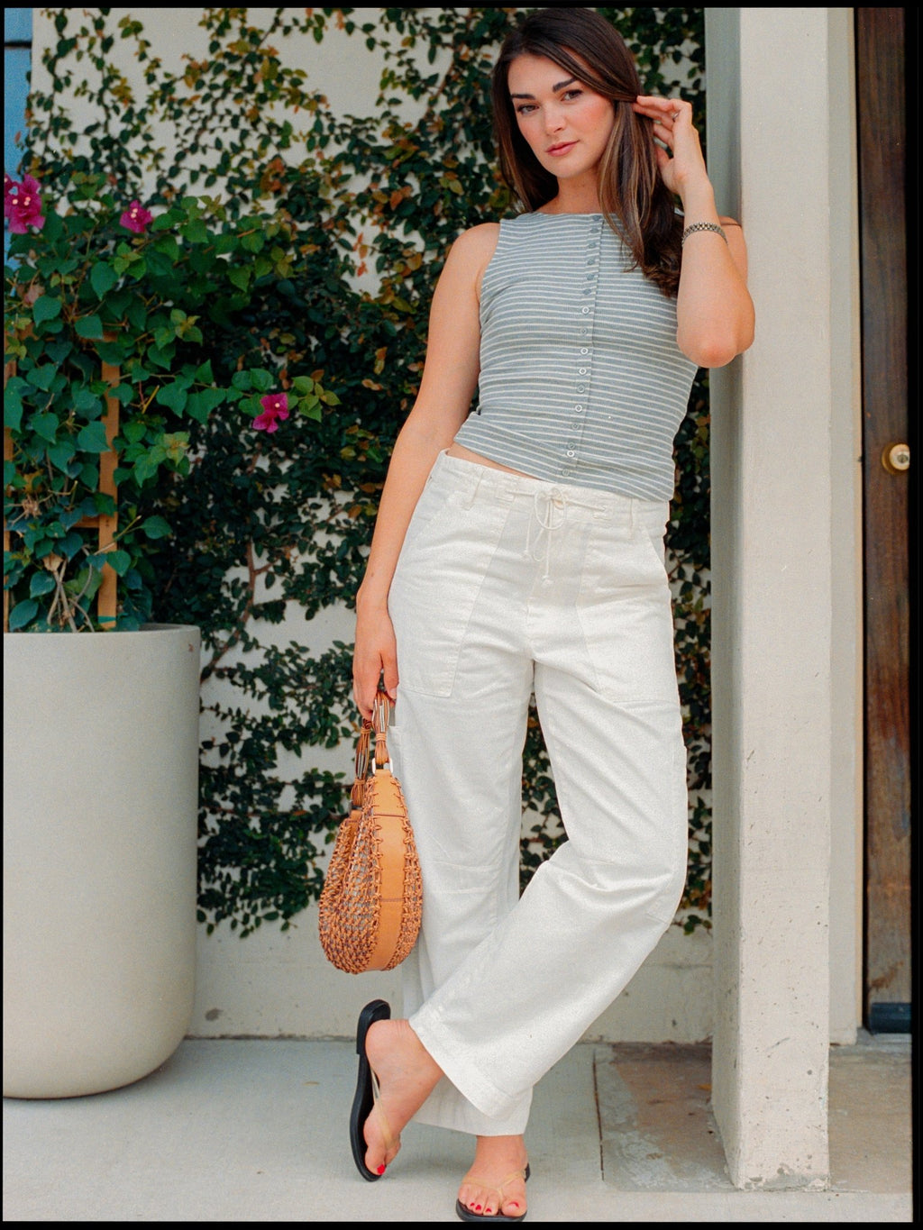 Sabrina Curved Utility Pant- White - STRIVE Boutique