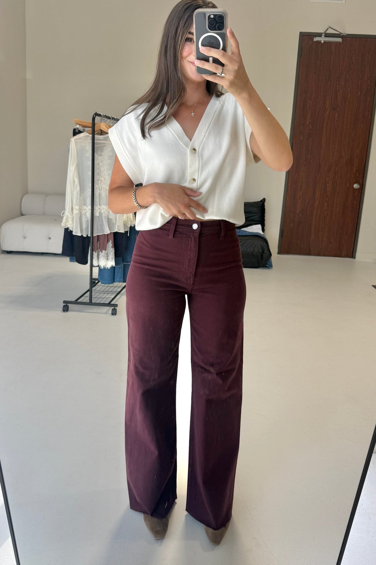 Pistola Penny High Rise Wide Leg- Claret - STRIVE Boutique