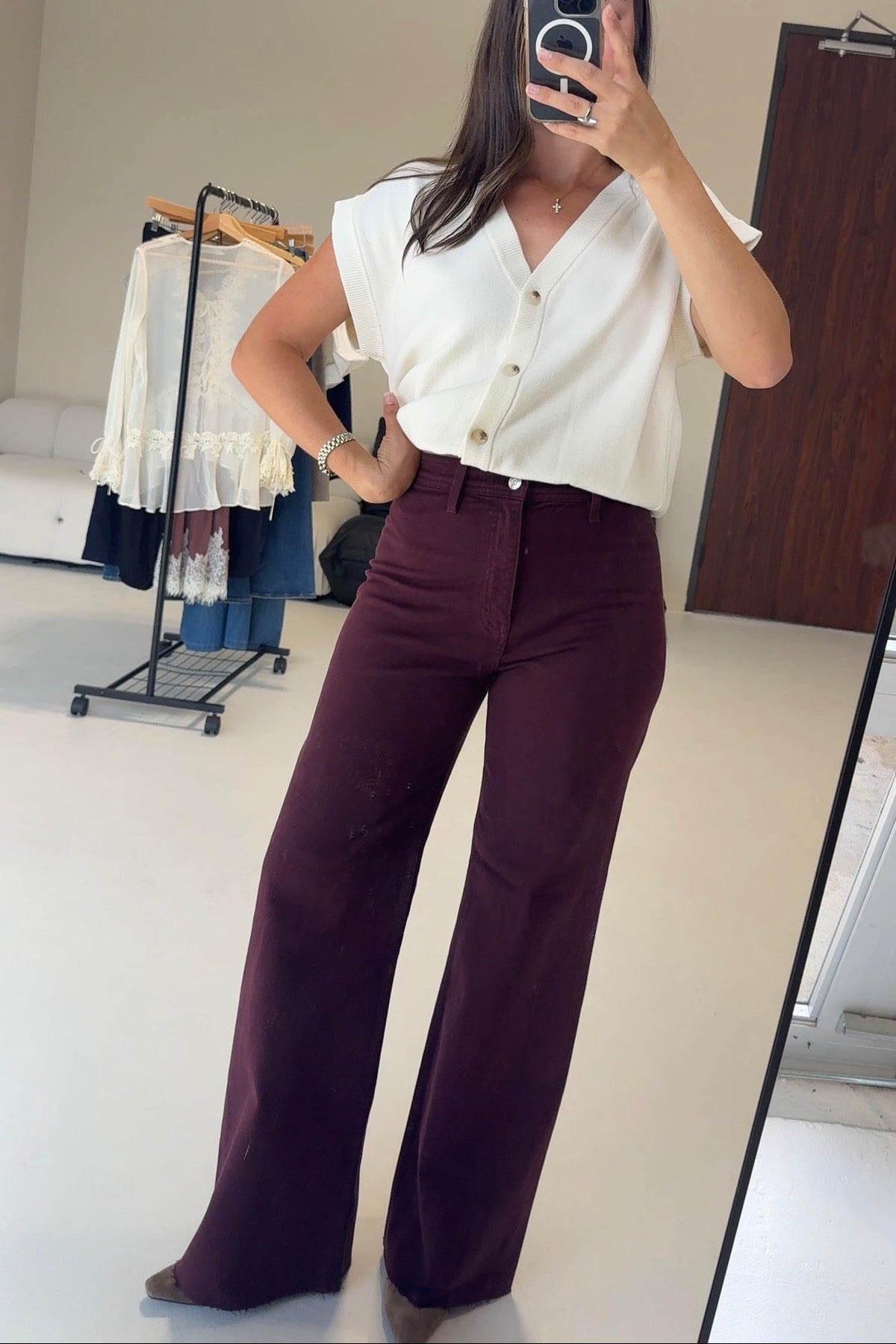 Pistola Penny High Rise Wide Leg- Claret - STRIVE Boutique