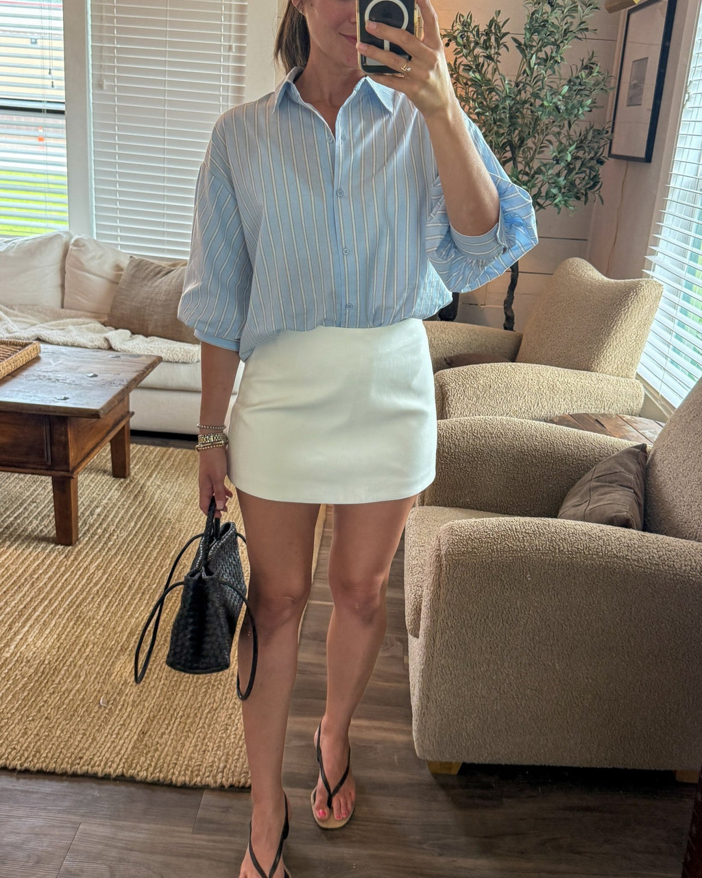 Striped Volume Sleeve Shirt - STRIVE Boutique