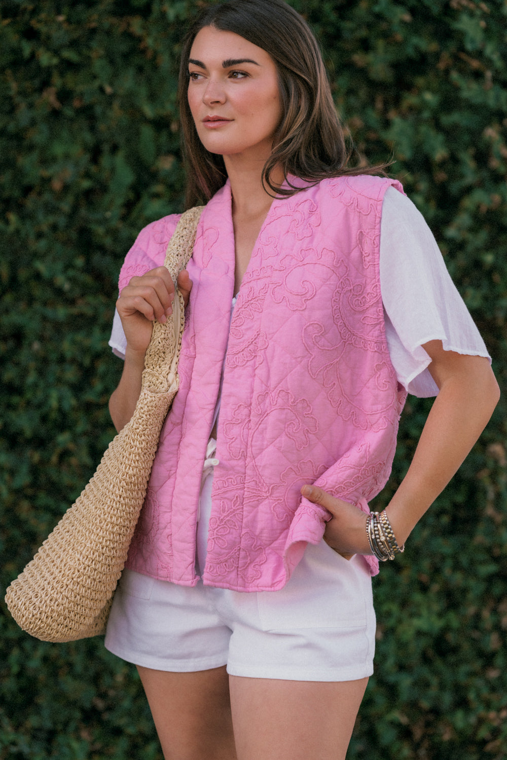 The Cotton Quilted Vest | Pink