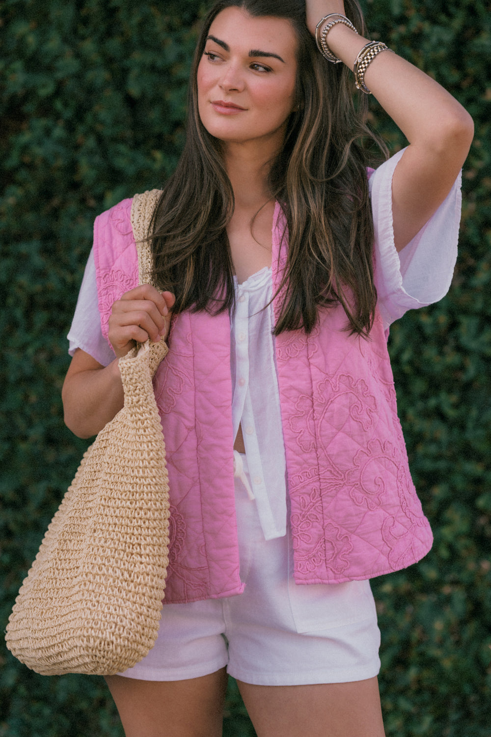 The Cotton Quilted Vest | Pink