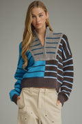 Logan Striped Quarter Zip Sweater