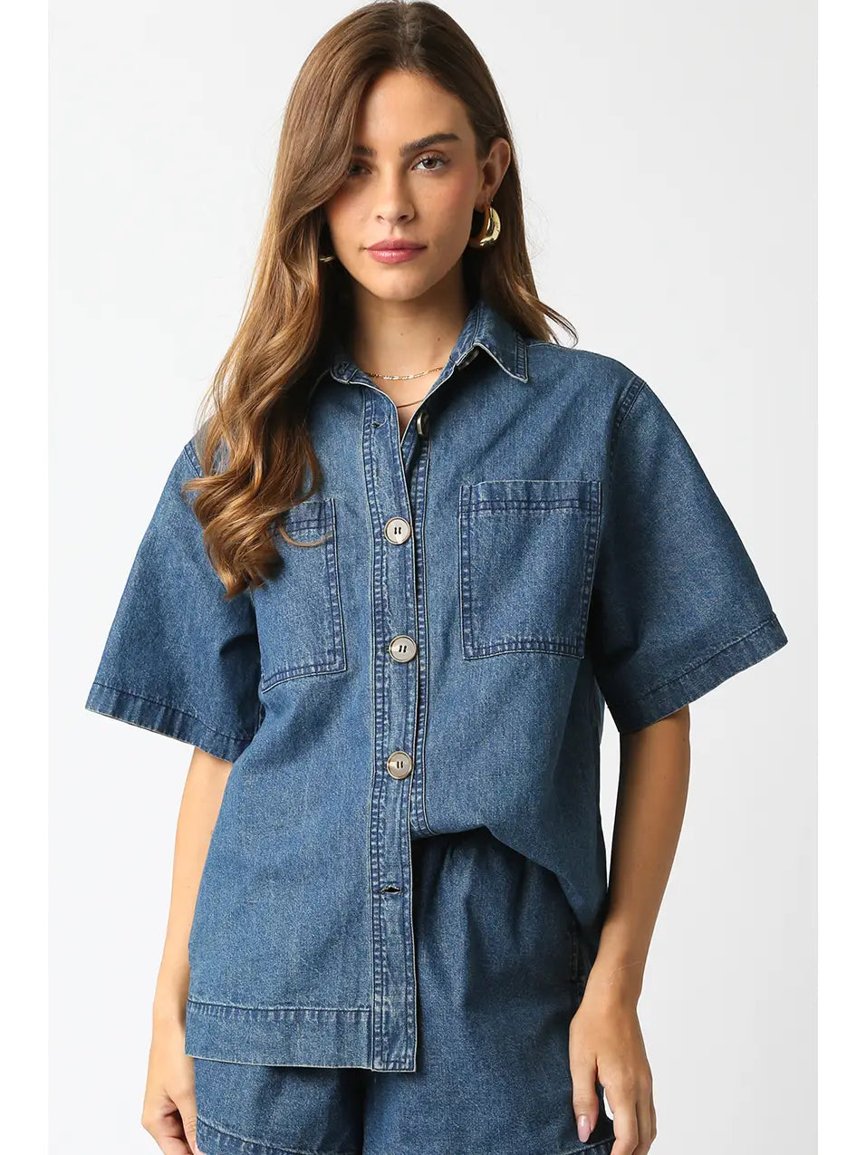 Cotton Denim Button Down Shirt
