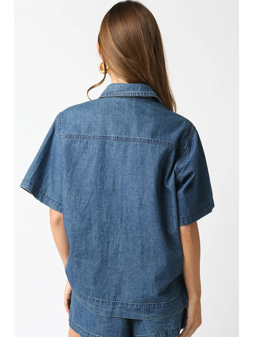 Cotton Denim Button Down Shirt