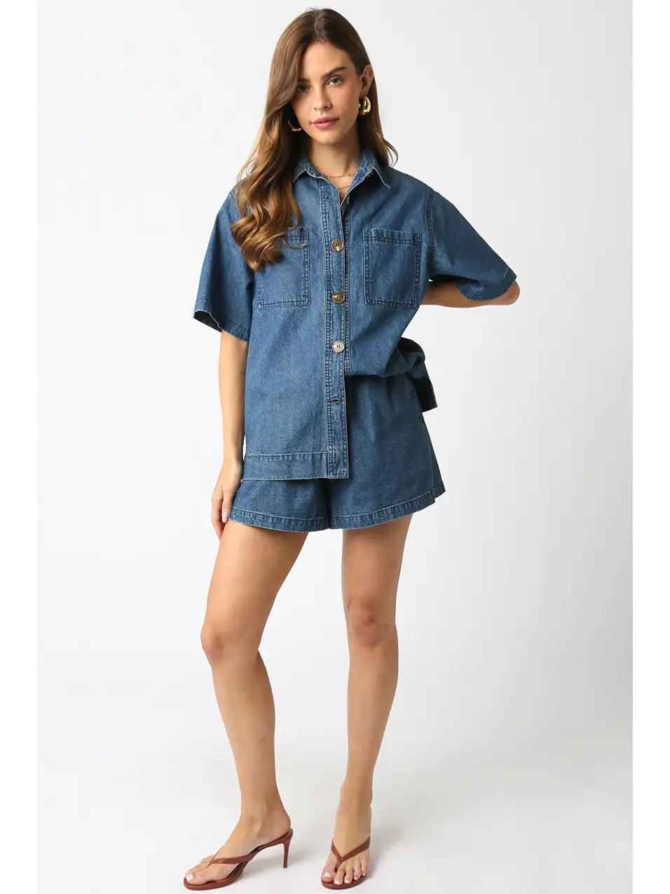 Cotton Denim Button Down Shirt