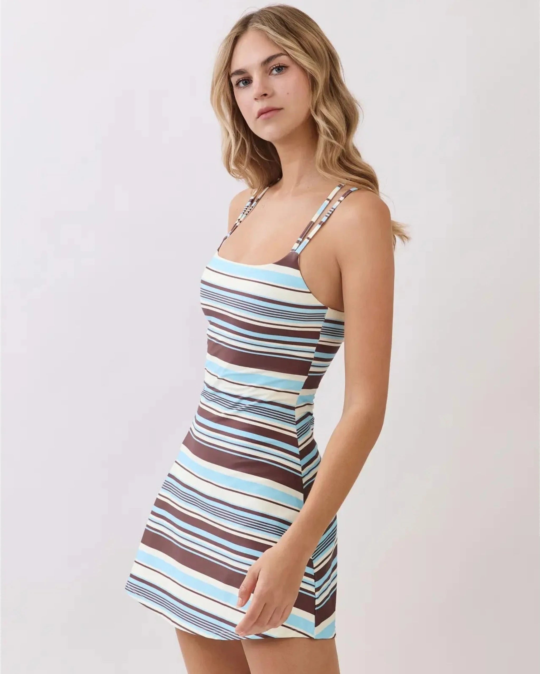Striped Athleisure Dress with Built In Shorts