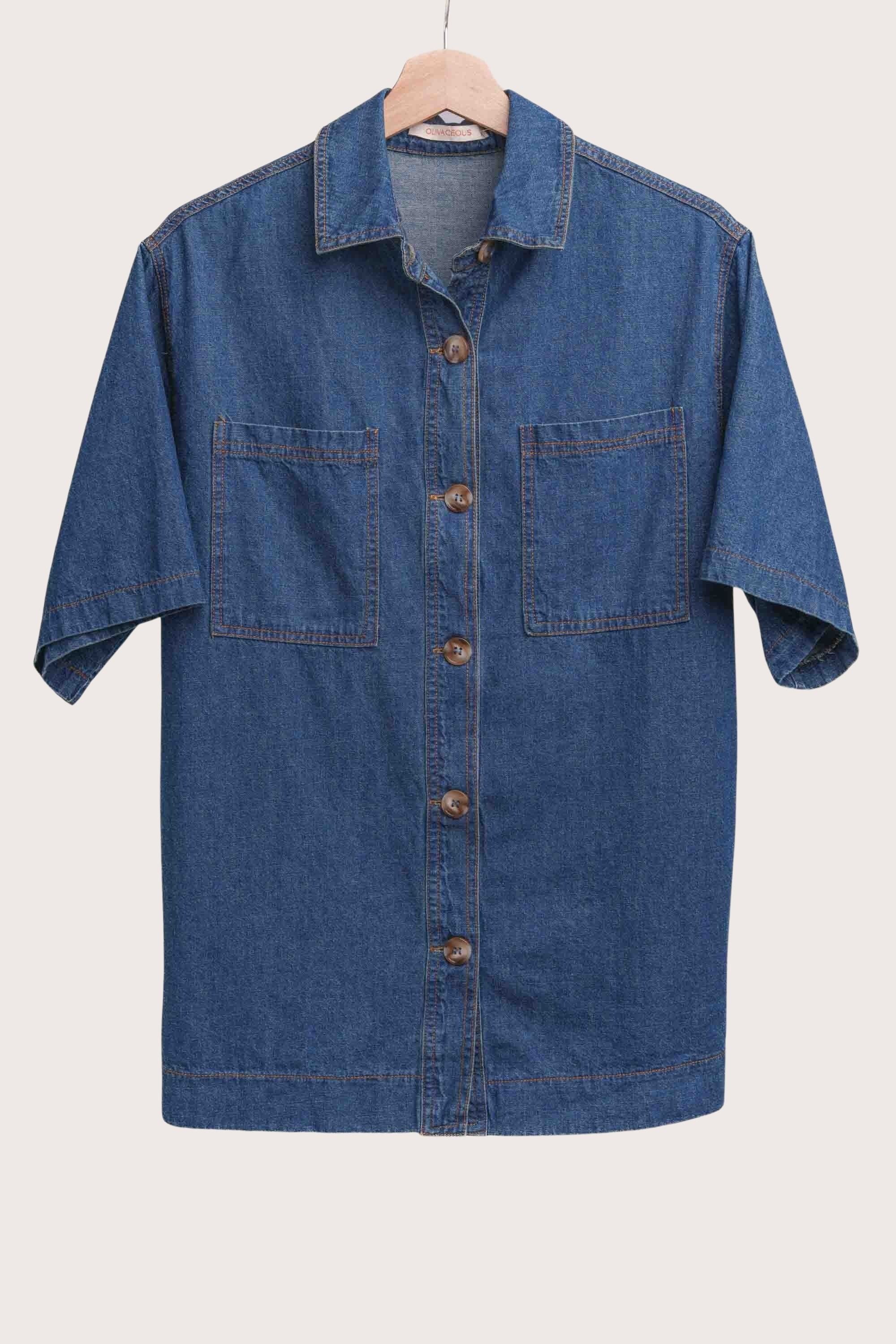 Cotton Denim Button Down Shirt