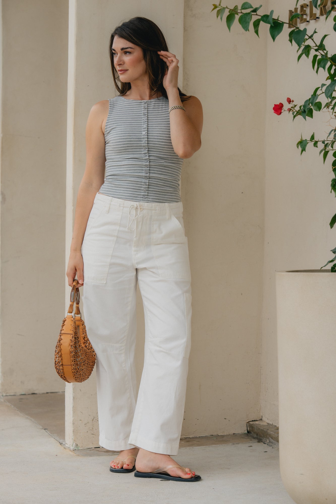 Sabrina Curved Utility Pant- White