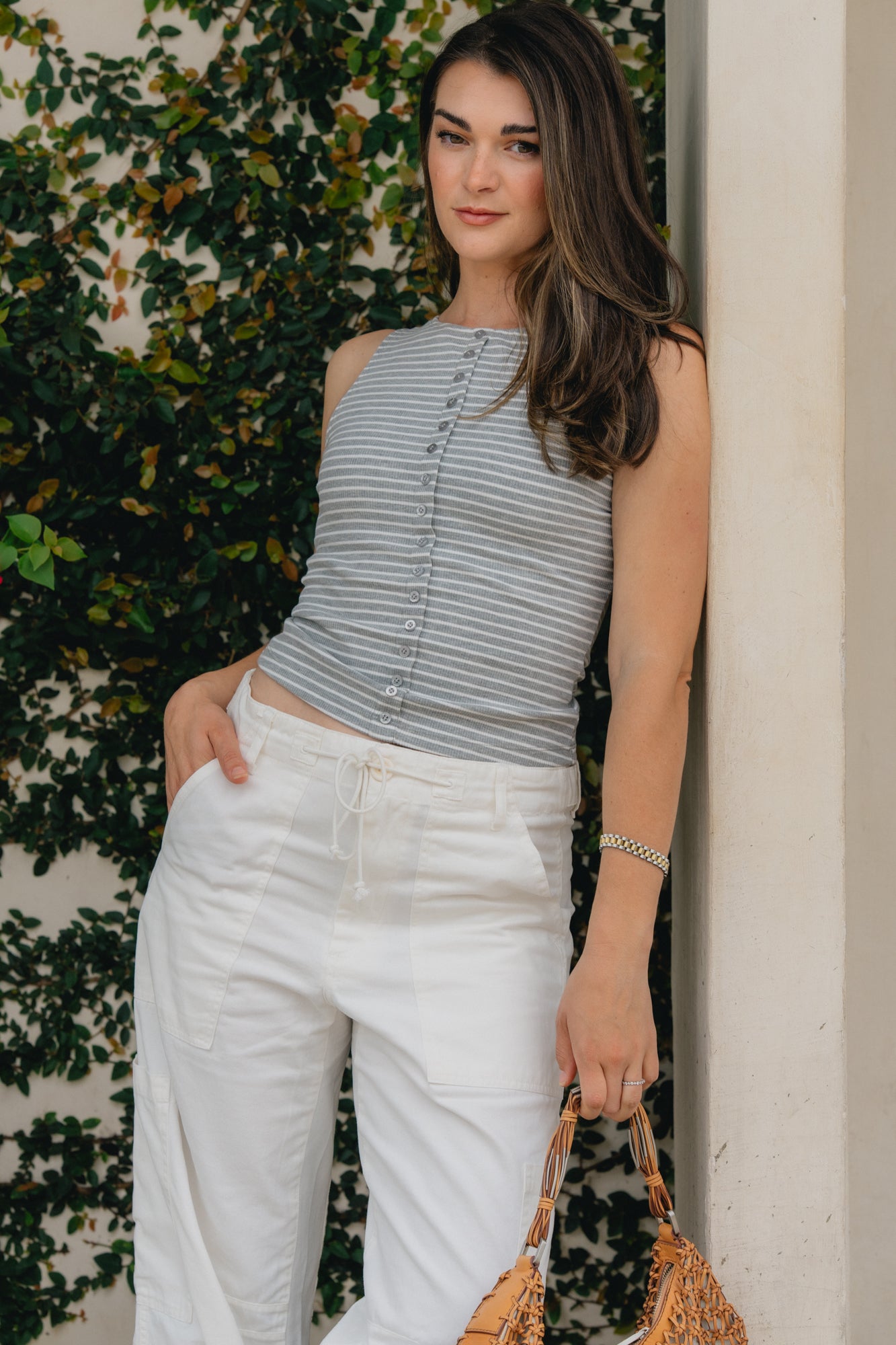 Everyday Striped Button-Front Tank