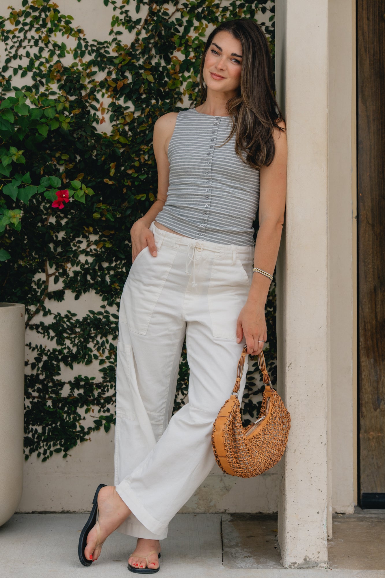 Sabrina Curved Utility Pant- White